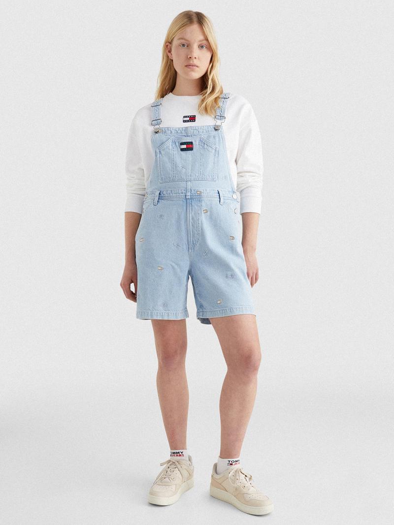 Női Tommy Hilfiger Denim Overall Flag Rövid Dresses Kék | HU 57ILH